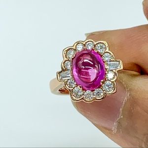 Simulated Pink Sapphire/Diamond 14K RoseGold Ring